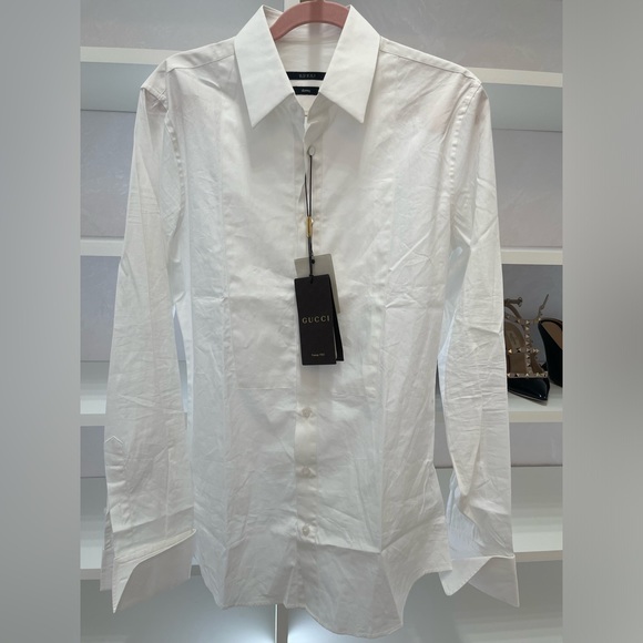 GUCCI WHITE POPELINE COTTON SKINNY TUXEDO